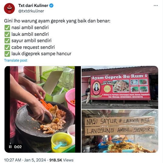 Inilah ciri khas Warung Ayam Geprek asli yang ada di Yogyakarta