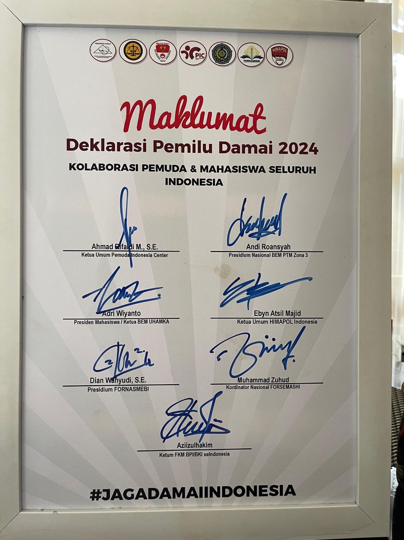 Gabungan aliansi dan lembaga pemuda serta mahasiswa mendeklarasikan Pemilu Damai 2024 (dok. istimewa)