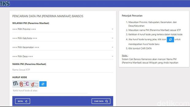 Tampilan link cek penerima bansos 2024.