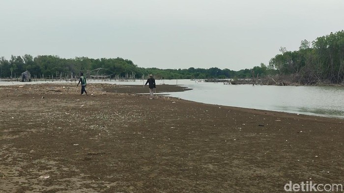 Warga penasaran menjadwalkan berkunjung di akhir pekan di Pantai Arnavat Surodadi, Sayung, Demak, Sabtu (6/1/2024).