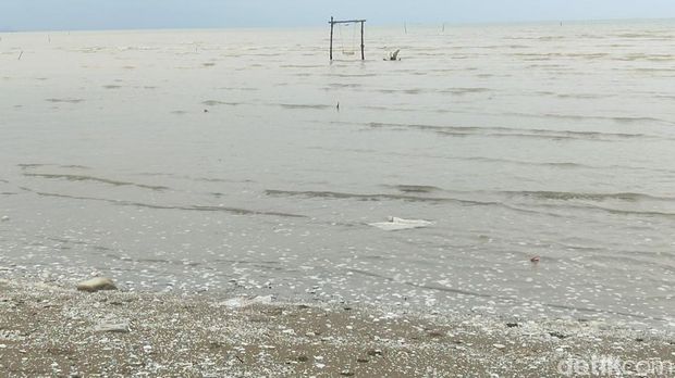 Warga penasaran menjadwalkan berkunjung di akhir pekan di Pantai Arnavat Surodadi, Sayung, Demak, Sabtu (6/1/2024).