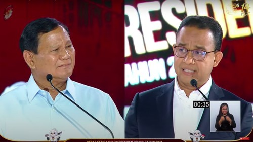 Calon presiden (capres) nomor urut 2, Prabowo Subianto, mengatakan capres nomor urut 1, Anies Baswedan, menyampaikan data-data yang keliru. (YouTube KPU)