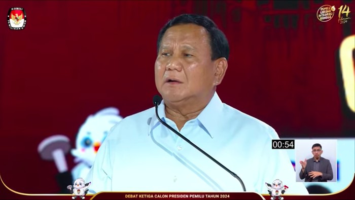 Calon presiden (capres) nomor urut 2, Prabowo Subianto, mengatakan Indonesia dipandang negara di kawasan selatan karena pertumbuhan ekonomi yang baik dan stabilitas negara yang terjaga (YouTube KPU)