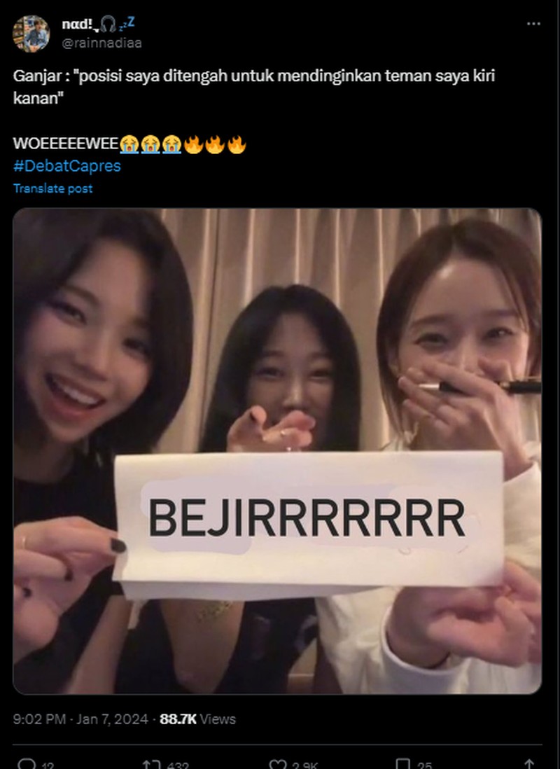 Debat capres Pilpres 2024 sudah digelar hari ini, Minggu (7/1/2023), dari pukul 19.00 WIB di Istora Senayan. Dari situ, banyak meme soal debat yang berlangsung.