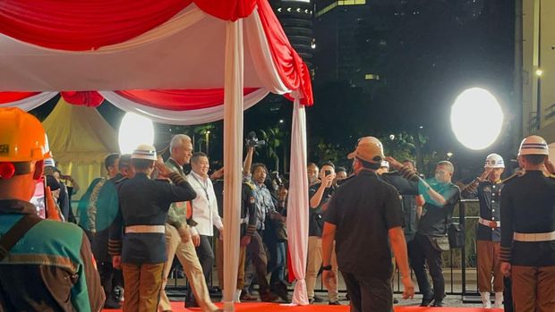 Ganjar tiba di Istora jelang debat (Anggi/detikcom)