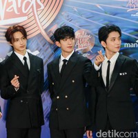 Selain lagu-lagunya yang catchy, ketampanan personel Seventeen membuat grup K-Pop ini memiliki banyak penggemar. Dari kiri ke kanan adalah Mingyu, Jun, DK, Joshua, dan The 8. Foto: Andhika Prasetia/Detikcom