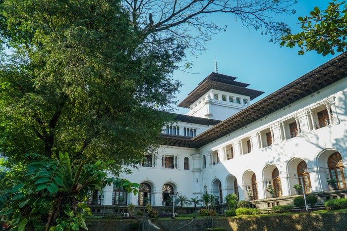 View of Gedung Sate, an Old Historical building with art decoration style, Now its become a Governor Office, icon and landmark of Bandung city.