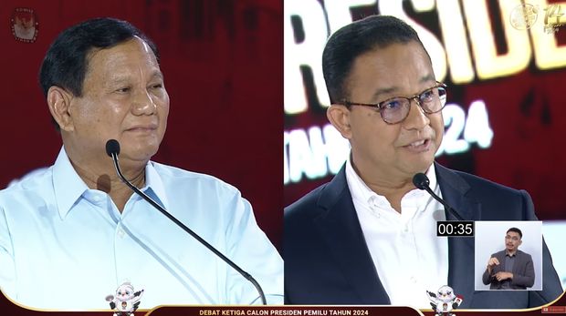 Prabowo Subianto dan Anies Baswedanm dalam debat Capres di Jakarta. (Tangkapan layar Youtube KPU RI)