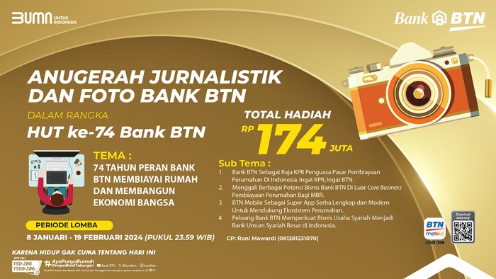 BTN Gelar Lomba Artikel & Foto Jurnalistik, Total Hadiah Rp 174 Juta