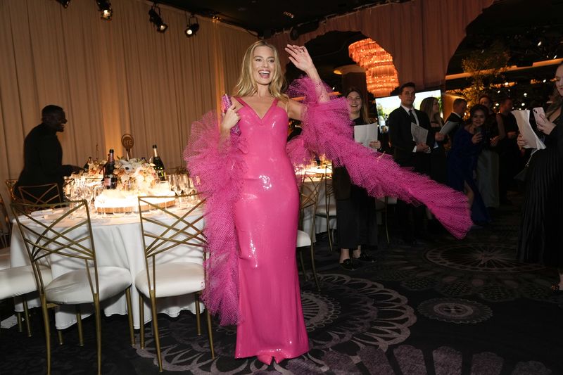 Margot Robbie arrives at the 81st Golden Globe Awards on Sunday, Jan. 7, 2024, at the Beverly Hilton in Beverly Hills, Calif. (AP Photo/Chris Pizzello)