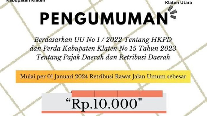 Pengumuman perubahan retribusi Rawat Jalan Umum