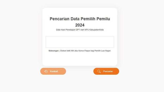Tampilan depan cek daftar pemilih tetap Pemilu 2024.