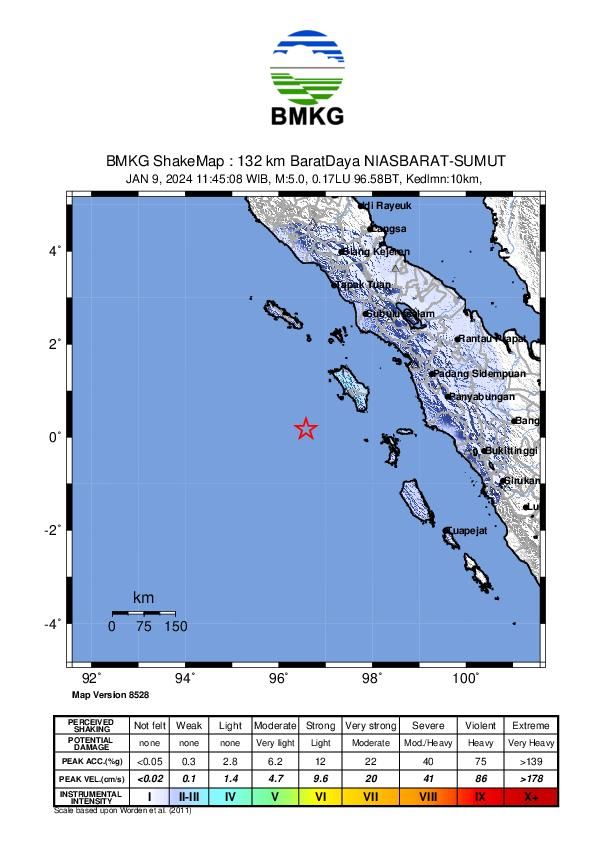 Gempa di Nias, Sumatra Utara, 9 Januari 2024 (Dok: BMKG)