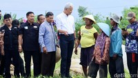 Ganjar berdialog dengan petani di areal persawahan.