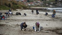 Butiran plastik itu terdampar setelah tumpah dari kapal pengangkut.  