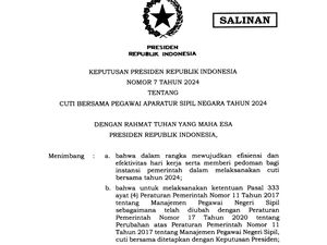 Keppres No 7 Tahun 2024 Cuti Bersama ASN: Isi dan Link Download