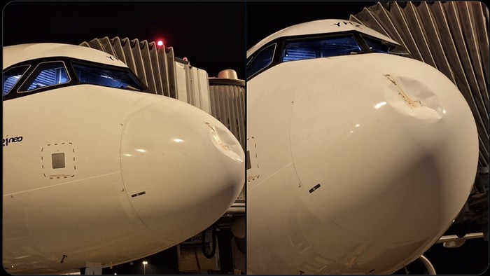 Moncong pesawat Airbus A321neo dari Transavia penyok