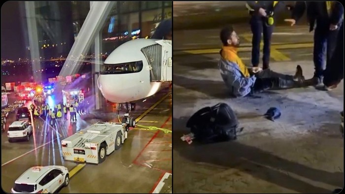 Penumpang buka pintu pesawat Air Canada
