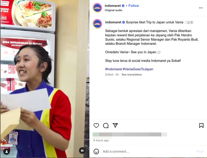 Vania, pegawai Indomaret yang viral karena berbahasa Jepang