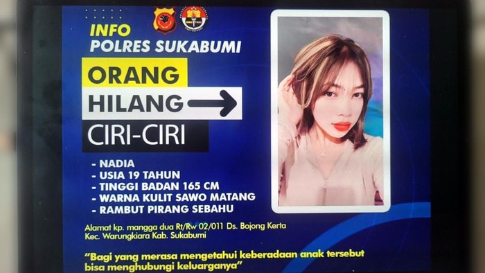 Poster info orang hilang yang disebar Polres Sukabumi.
