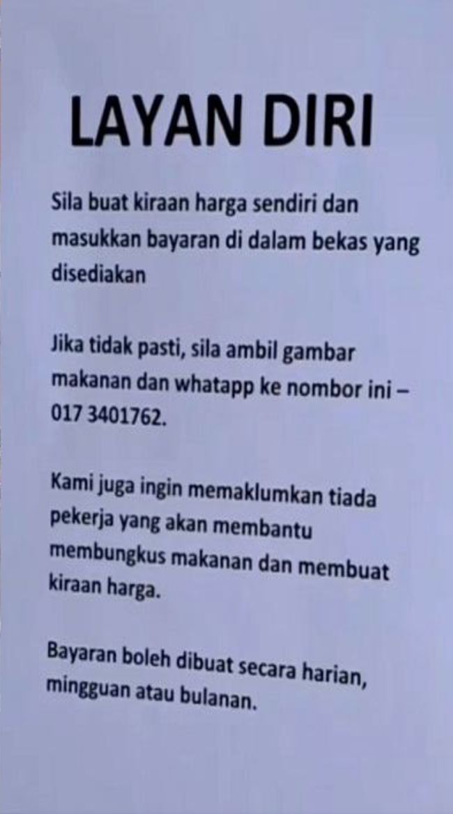 Jangan takut kalah!  Warung makan ini mempersilakan pelanggannya untuk mengambil apapun yang mereka mau