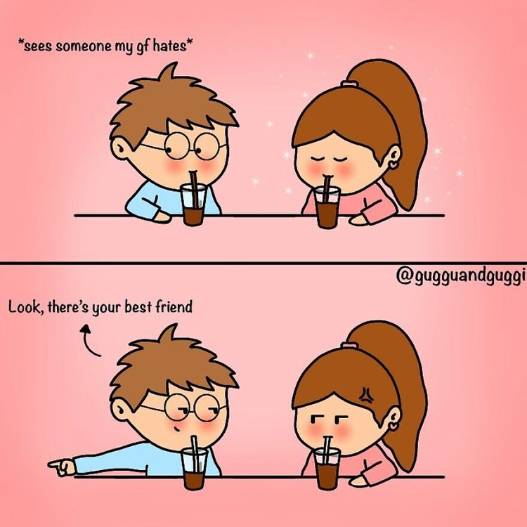 Seorang ilustator dengan akun Instagram Gugguandguggi yang memiliki 477 followers,  membuat komik yang begitu romantis. Berikut daftar komiknya.