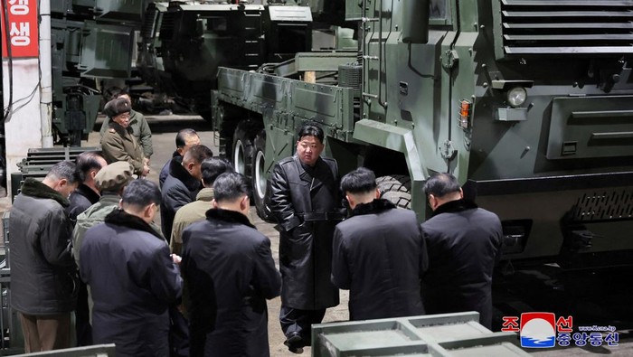 North Korean leader Kim Jong Un visits a munitions factory at an undisclosed location in this picture released by North Koreas Korean Central News Agency (KCNA) on January 10, 2024. KCNA via REUTERS    ATTENTION EDITORS - THIS IMAGE WAS PROVIDED BY A THIRD PARTY. REUTERS IS UNABLE TO INDEPENDENTLY VERIFY THIS IMAGE. NO THIRD PARTY SALES. SOUTH KOREA OUT. NO COMMERCIAL OR EDITORIAL SALES IN SOUTH KOREA.