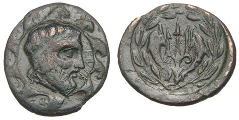 Koin orang Helike bergambar Dewa Poseidon.