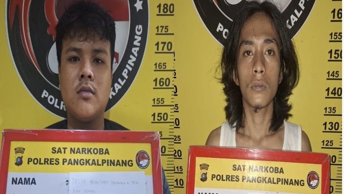 Tampang kedua pelaku pengedar narkotika jenis sabu di Pangkalpinang.