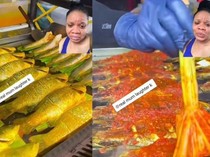 Pertama Kali Lihat Ikan Bakar Pakai Daun Pisang, Wanita Ini Takjub