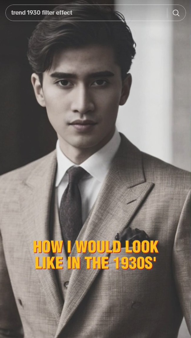 Tak jauh berbeda, seperti inilah penampilan Verrel Bramasta jika hidup di tahun 1930-an. Mengenakan setelan jas, Verrel tampil gagah dan berwibawa. Foto: Instagram