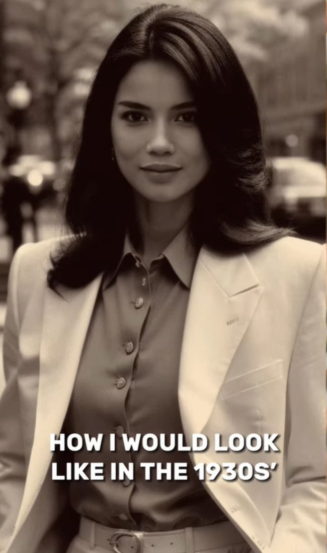 Penampilan Sabrina Chairunnisa saat mengenakan filter ala tahun 1930-an terlihat begitu cocok. Mengenakan setelan rapih, gaya Sabrina jadi semakin berkharisma. Foto: Instagram