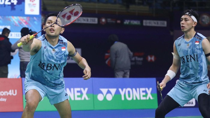 Fajar/Rian menghadapi Man Wei Chong/Kan Wun Tee, ganda putra dari Malaysia di India Open 2023 yang berlangsung Selasa (16/1/2024)