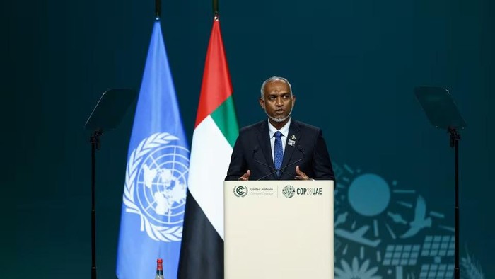 President of the Maldives Mohamed Muizzu delivers a national statement at the World Climate Action Summit during the United Nations Climate Change Conference (COP28) in Dubai, United Arab Emirates, December 1, 2023. REUTERS/Amr Alfiky/File Photo Acquire Licensing Rights