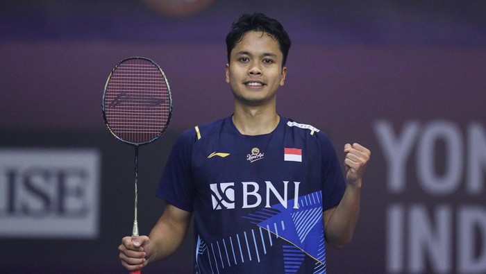 Anthony Ginting seusai menang di babak pertama India Open yang berlangsung di New Delhi, Rabu 17 Januari 2024.