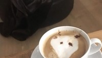 Membuat latte art dengan meniru anjingnya yang sedang tertidur, netizen ini gagal total. Latte artnya lebih mirip tengkorak menyeramkan. Foto: Bored Panda