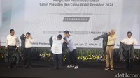 KPK menggelar program Penguatan Antikorupsi untuk Penyelenggara Negara Berintegritas (PAKU Integritas) bersama capres dan cawapres 2024 di Gedung Juang KPK, Jakarta, Rabu (17/1/2024).