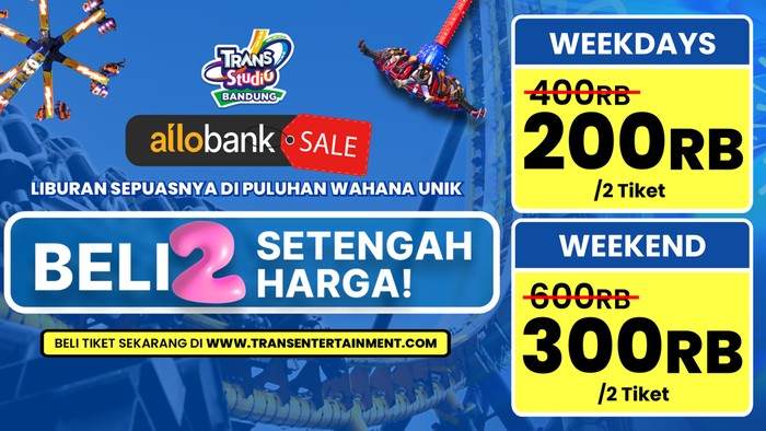 Ada kabar baik nih detikers, tiket masuk Trans Studio Bandung diskon 50% loh hanya sampai akhir Januari!