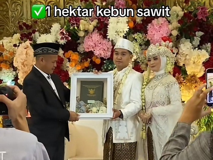 Acara pernikahan viral di TikTok, pengantin memberikan satu buat mobil dan satu hektar kebun sawit