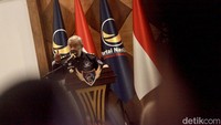 Gubernur Akademi Bela Negara Partai Nasdem Mayjen (Purn.) IGK Manila menyampaikan sambutan di Auditorium Ki Hajar Dewantara, Gedung Akademi Bela Negara Nasdem, Jakarta, Jumat (19/1/2024).
