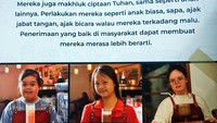 Anak dengan kondisi down syndrome menjalani pelatihan di Rumah Ceria Down Syndrome (RCDS) di kawasan Pejaten, Jakarta Selatan. Disinilah mereka mendapatkan pelatihan inklusi untuk mengasah kemampuannya masing-masing.