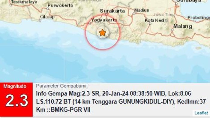 Gempa darat M 2,3 di Gunungkidul Pagi Ini