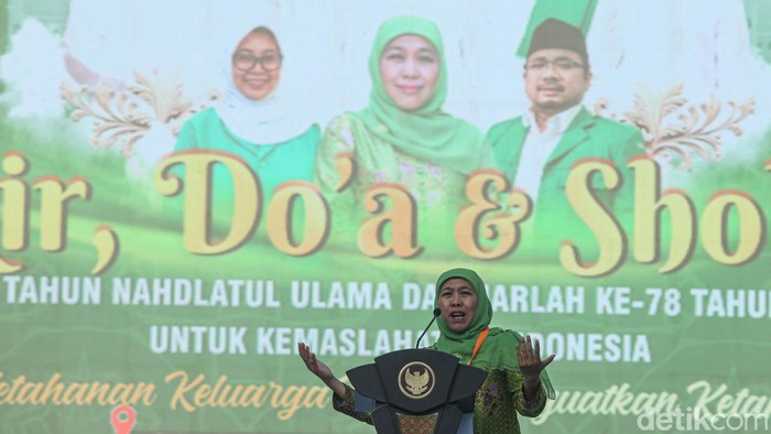 Khofifah dalam Harlah ke-78 Muslimat NU di GBK, Sabtu (20/1/2024).