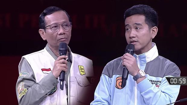Foto kolase Calon Wakil Presiden nomor urut 3 Mahfud MD dan Calon Wakil Presiden nomor urut 2 Gibran Rakabuming Raka. (Youtube KPU RI)