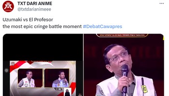 Momen epic Gibran dan Mahfud MD saling mencari jawaban.Foto: X/Twitter/@txtdarianimeee