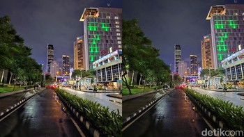 Perbandingan hasil kamera Galaxy S23 Ultra (kiri) vs S24 Ultra (kanan) di kondisi malam. Suka mana? Foto: Adi Fida Rahman/detikINET