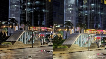 Perbandingan zoom 3x pada Galaxy S23 Ultra (kiri) vs S24 Ultra (kanan) di malam hari. Pilih mana? Foto: Adi Fida Rahman/detikINET
