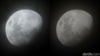 Perbandingan zoom 100x pada Galaxy S23 Ultra (kiri) vs S24 Ultra (kanan) saat memotret bulan. Pilih mana? Foto: Adi Fida Rahman/detikINET