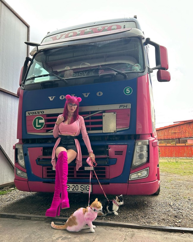 Meski masih didominasi kaum pria, semakin banyak wanita yang memilih profesi sebagai supir. Georgeta asal Romania adalah salah satunya yang jadi viral karena penampilan dan kendaraannya yang serba pink. Foto: Instagram Georgeta