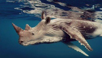 Paus berkelapa badak. Awas kena culahnya saat berenang. Foto: Martin Bullock via Boredpanda